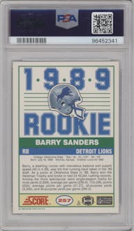 Barry Sanders from the 1989 Score set graded by PSA and given an overall grade of 9.