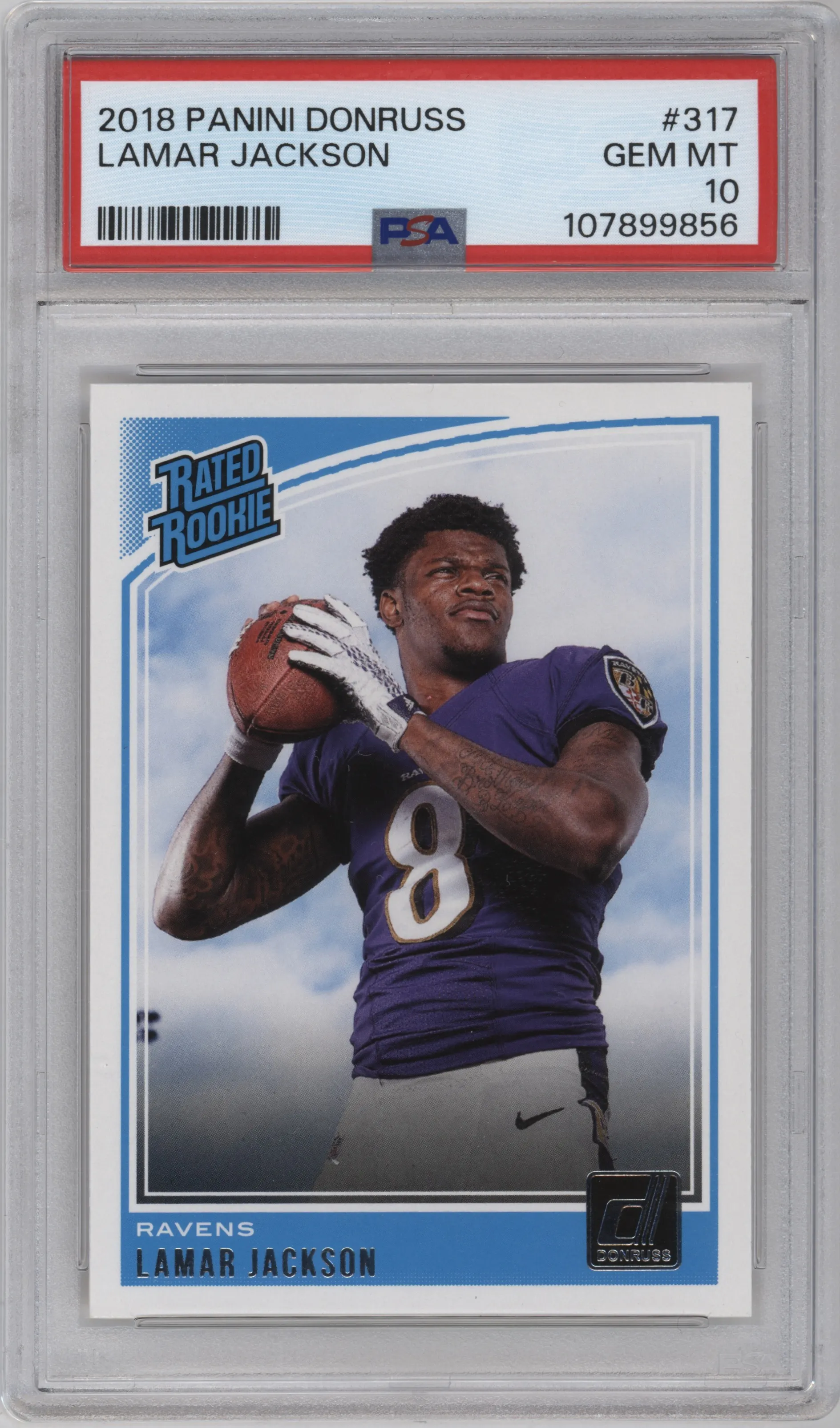 2018 Panini Donruss Rated Rookie Lamar Jackson PSA 10