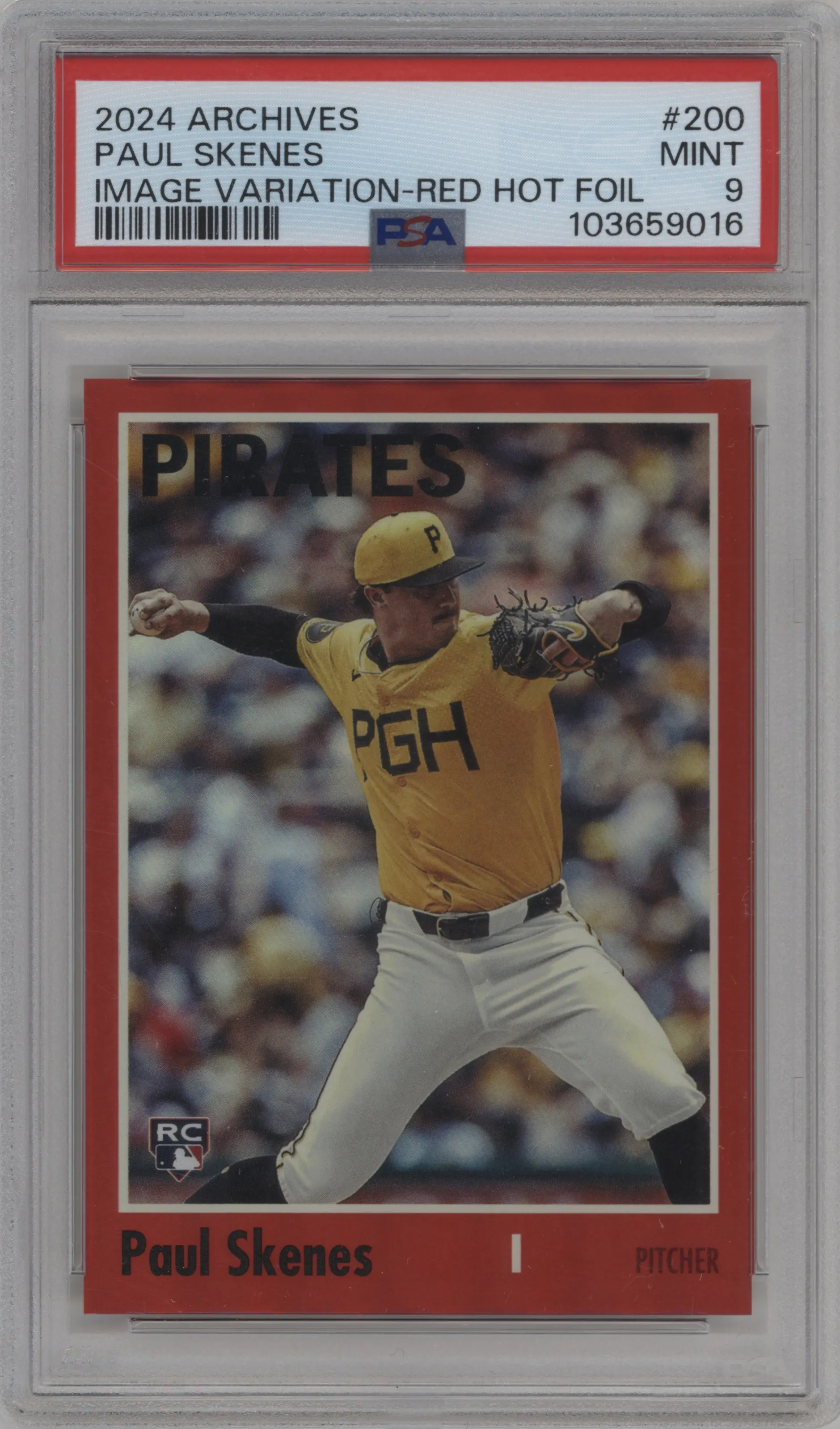 2024 Topps Archives Image Variation Paul Skenes Red Hot Foilboard PSA 9