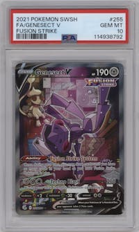 Genesect V from the 2021 Pokemon SWSH set graded by PSA and given an overall grade of 10.
