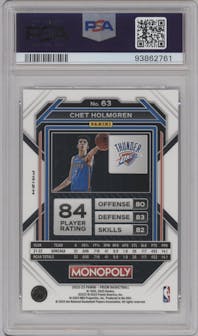 Chet Holmgren from the 2022-23 Panini Prizm Monopoly set featuring a Running Mr. Monopoly parallel graded by PSA and given an overall grade of 10.