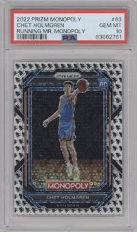 Chet Holmgren from the 2022-23 Panini Prizm Monopoly set featuring a Running Mr. Monopoly parallel graded by PSA and given an overall grade of 10.