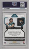 Trevor Lawrence from the 2021 Panini Prizm set featuring a Green Prizm parallel graded by PSA and given an overall grade of 9.