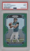 Trevor Lawrence from the 2021 Panini Prizm set featuring a Green Prizm parallel graded by PSA and given an overall grade of 9.