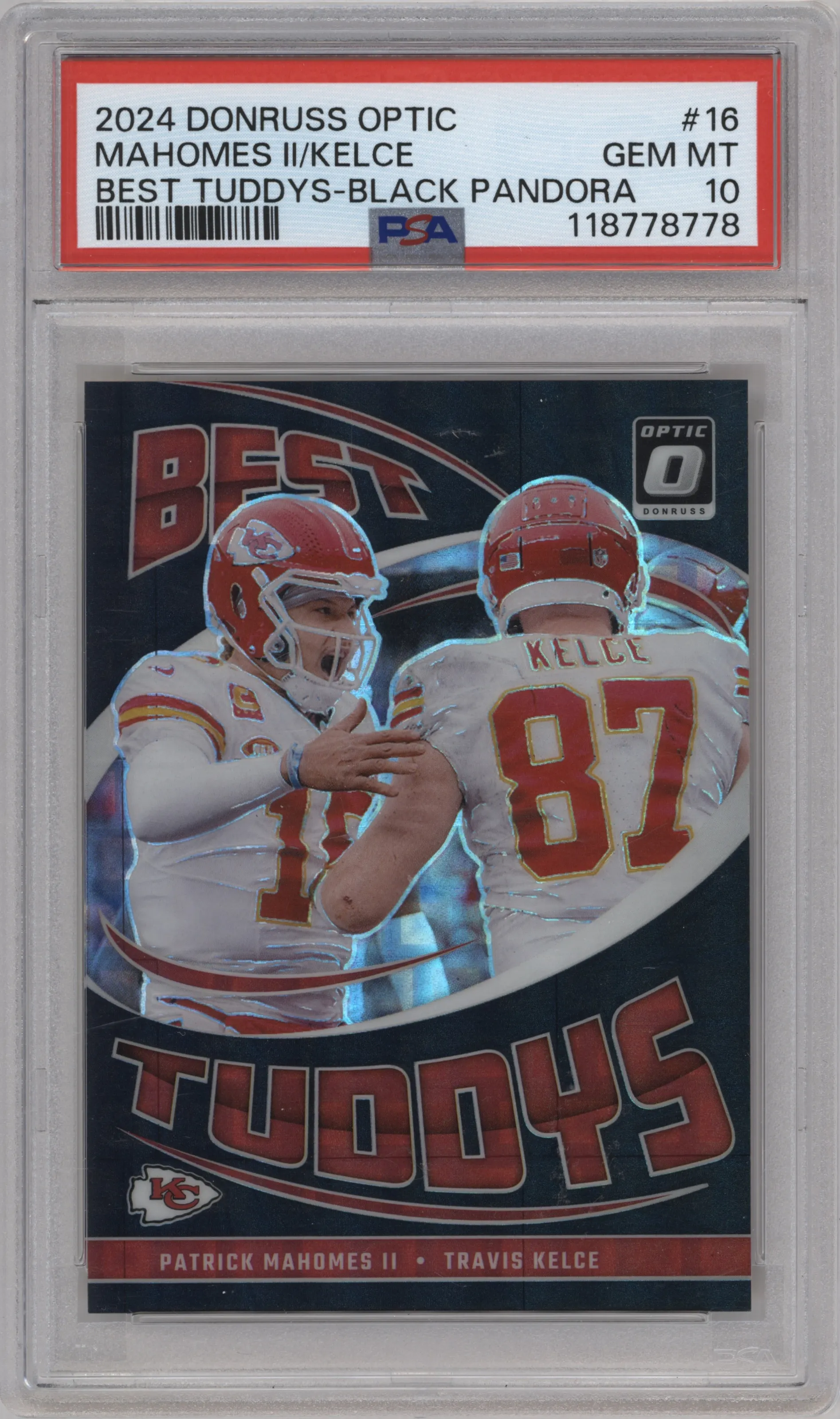 2024 Donruss Optic Best Tuddys Patrick Mahomes II/Travis Kelce Black Pandora #16 PSA 10