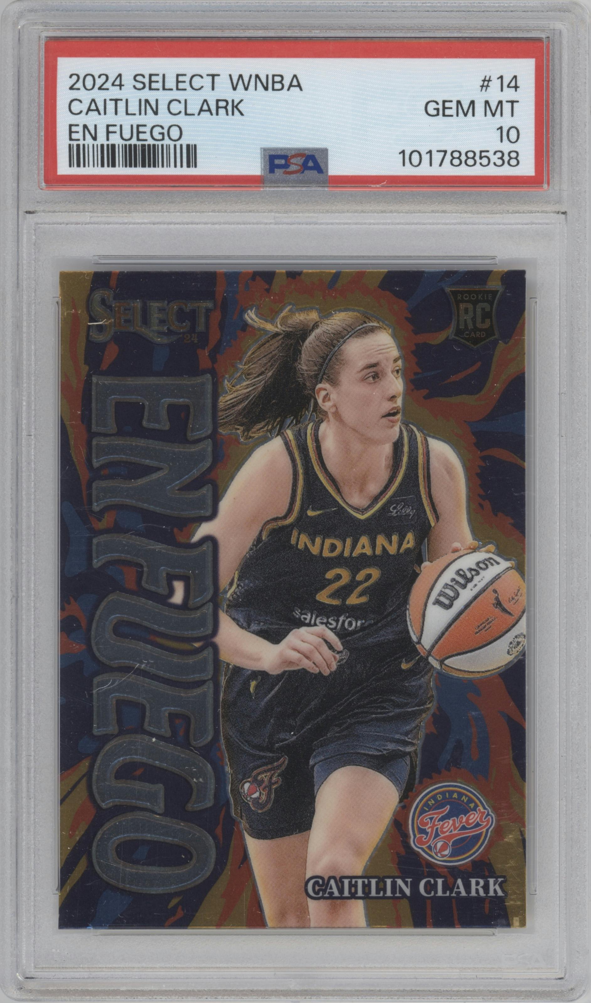 Caitlin Clark from the 2024 Panini Select WNBA set graded by PSA and given an overall grade of 10.