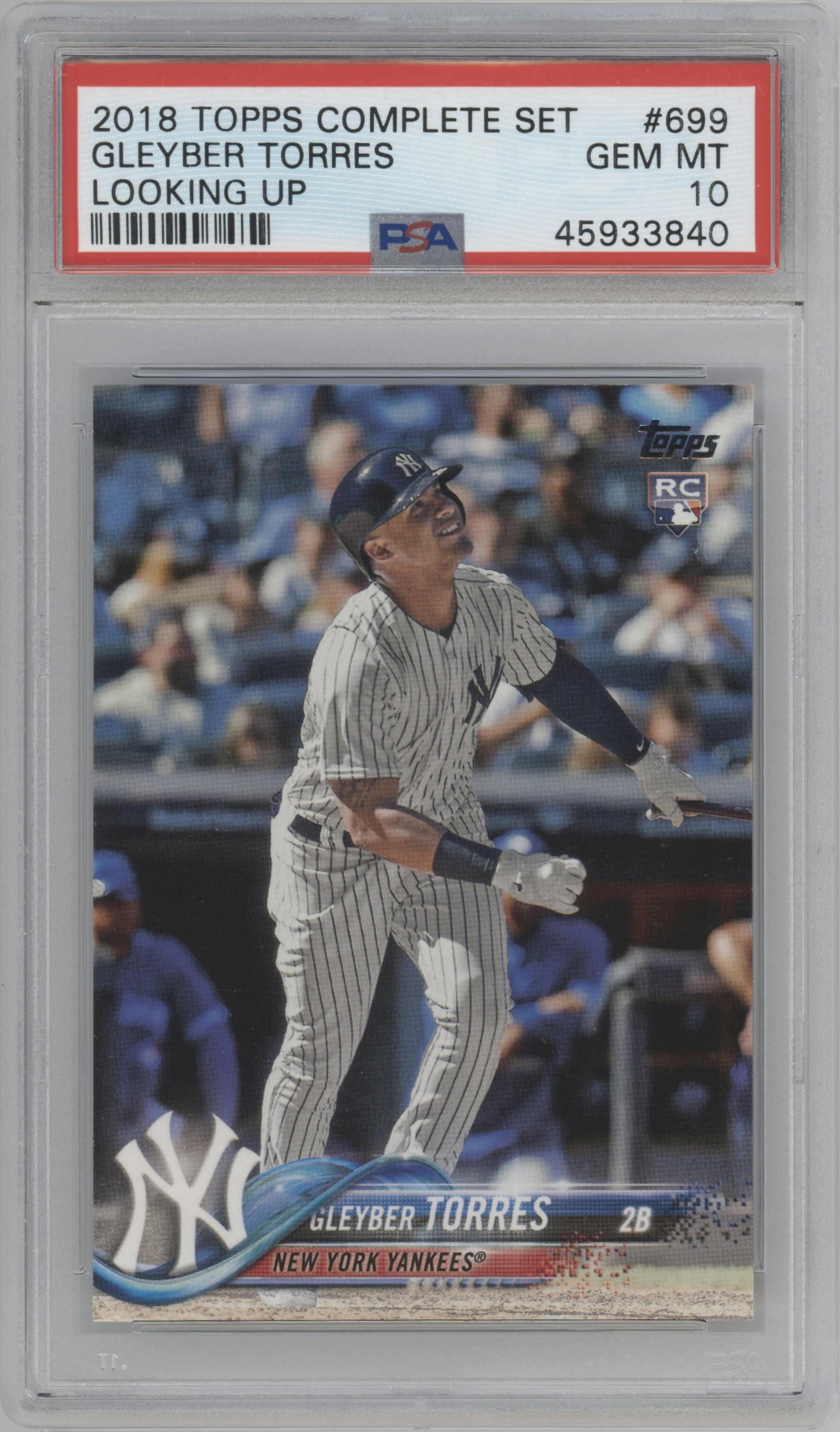 Gleyber Torres from the 2018 Topps Complete Set set graded by PSA and given an overall grade of 10.