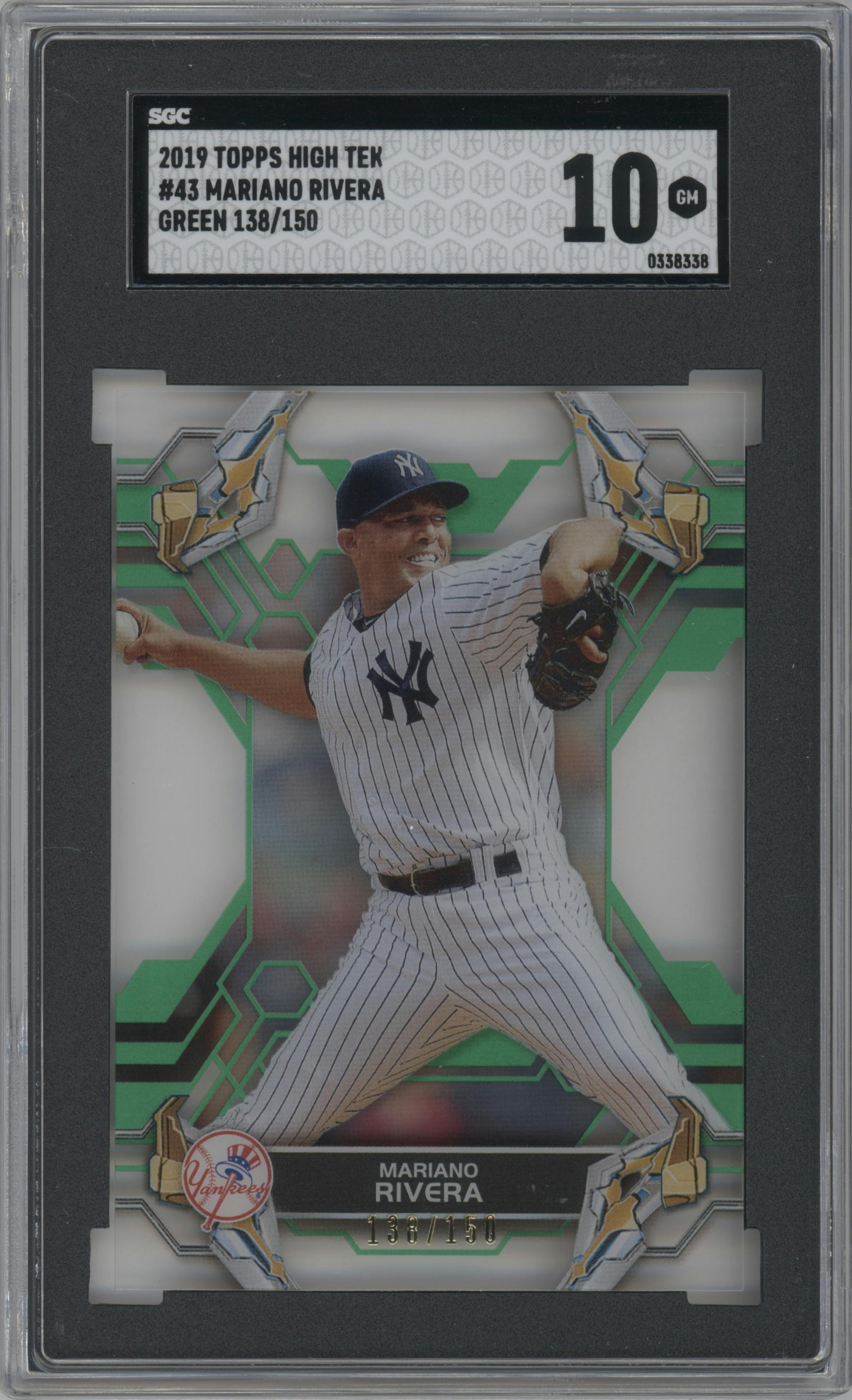 Mariano Rivera from the 2019 Topps High Tek set featuring a Green parallel graded by SGC and given an overall grade of 10.