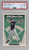 Derek Jeter from the 1993 Topps set featuring a Gold parallel graded by PSA and given an overall grade of 8.