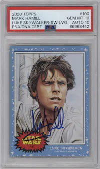 Mark Hamill from the 2020 Topps Living Star Wars set graded by PSA and given an overall grade of 10.