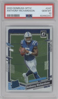 Anthony Richardson from the 2023 Donruss Optic set graded by PSA and given an overall grade of 10.