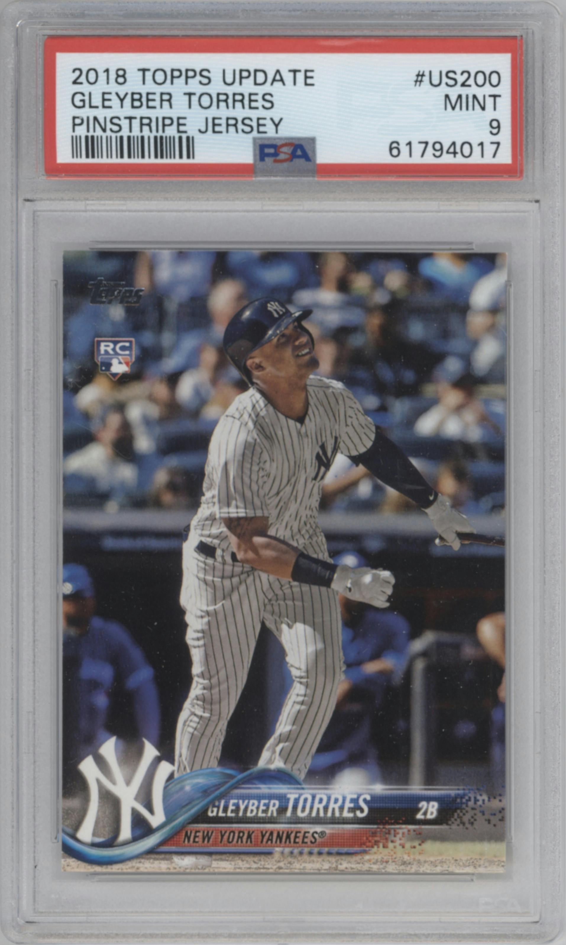 Gleyber Torres from the 2018 Topps Update set graded by PSA and given an overall grade of 9.