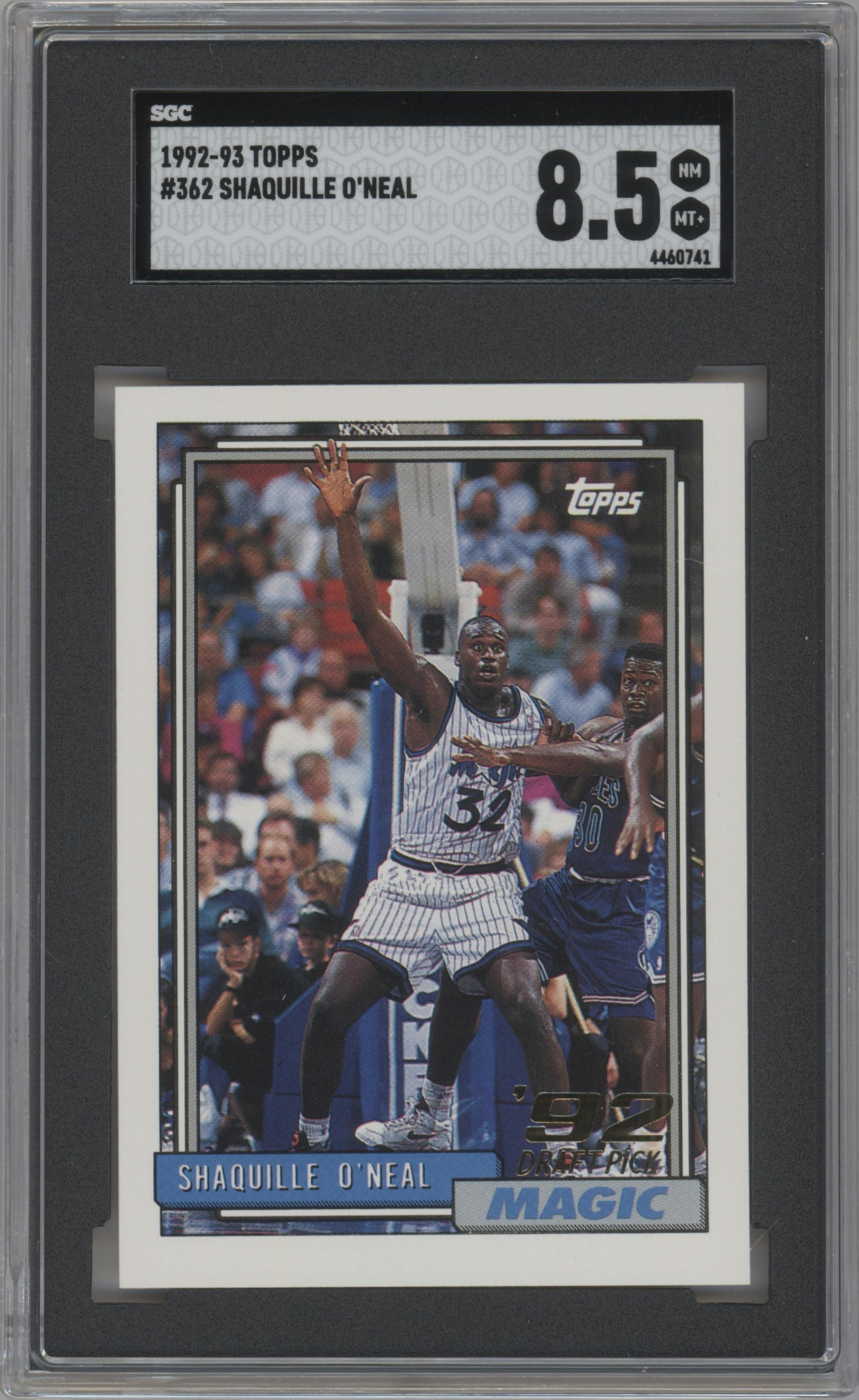 Shaquille O'Neal from the 1992-93 Topps set graded by SGC and given an overall grade of 8.5.