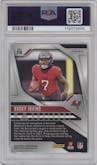 Bucky Irving from the 2024 Panini Prizm set featuring a Red White Blue Prizm parallel graded by PSA and given an overall grade of 10.
