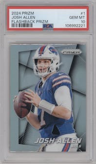 Josh Allen	 from the 2024 Panini Prizm set graded by PSA and given an overall grade of 10.