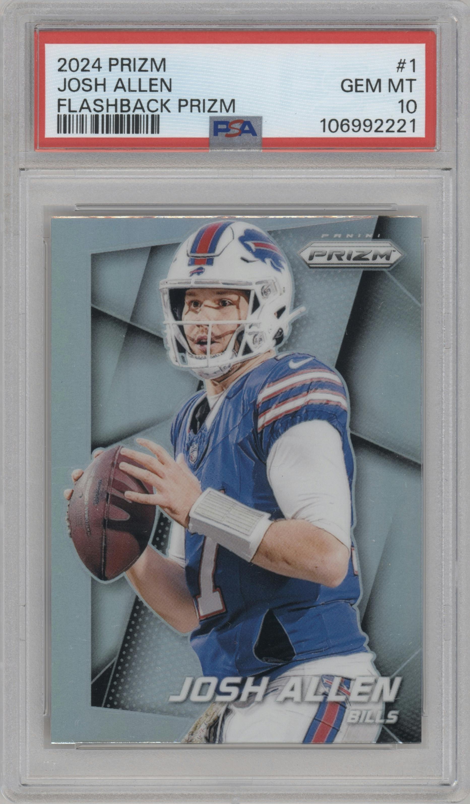 Josh Allen	 from the 2024 Panini Prizm set graded by PSA and given an overall grade of 10.