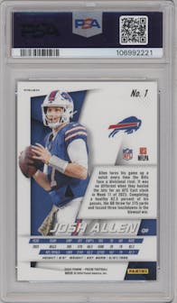 Josh Allen	 from the 2024 Panini Prizm set graded by PSA and given an overall grade of 10.