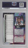 Ronald Acuna Jr. from the 2024 Topps Cosmic Chrome set featuring a Blue Moon Refractor parallel graded by PSA and given an overall grade of 10.