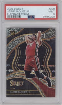 Jaime Jaquez Jr. from the 2023-24 Panini Select  set featuring a Elephant parallel graded by PSA and given an overall grade of 9.