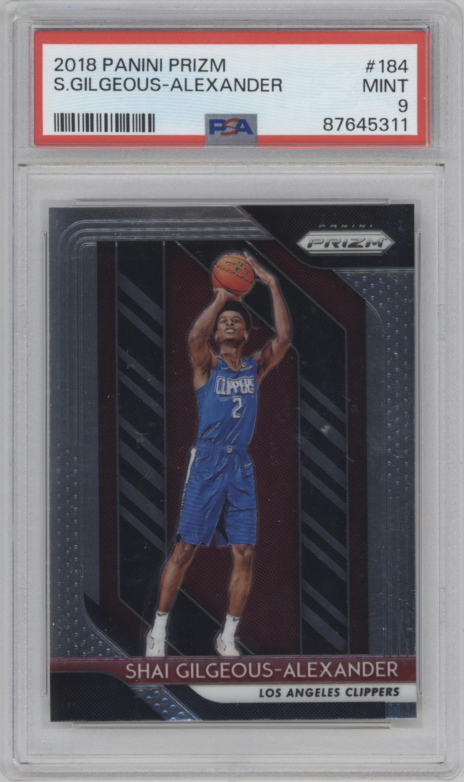 Shai Gilgeous-Alexander from the 2018-19 Panini Prizm set graded by PSA and given an overall grade of 9.