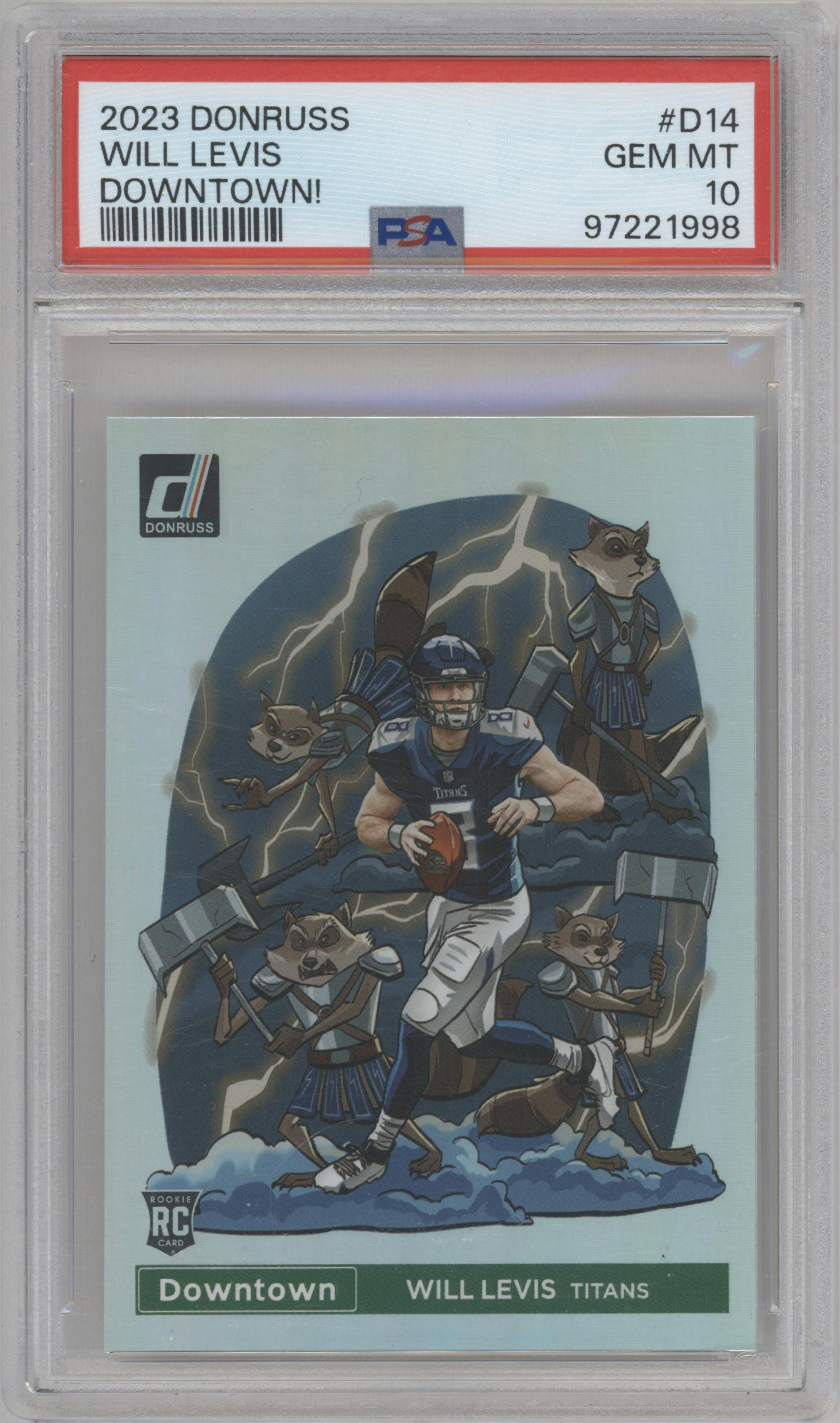 Will Levis from the 2023 Panini Donruss set graded by PSA and given an overall grade of 10.