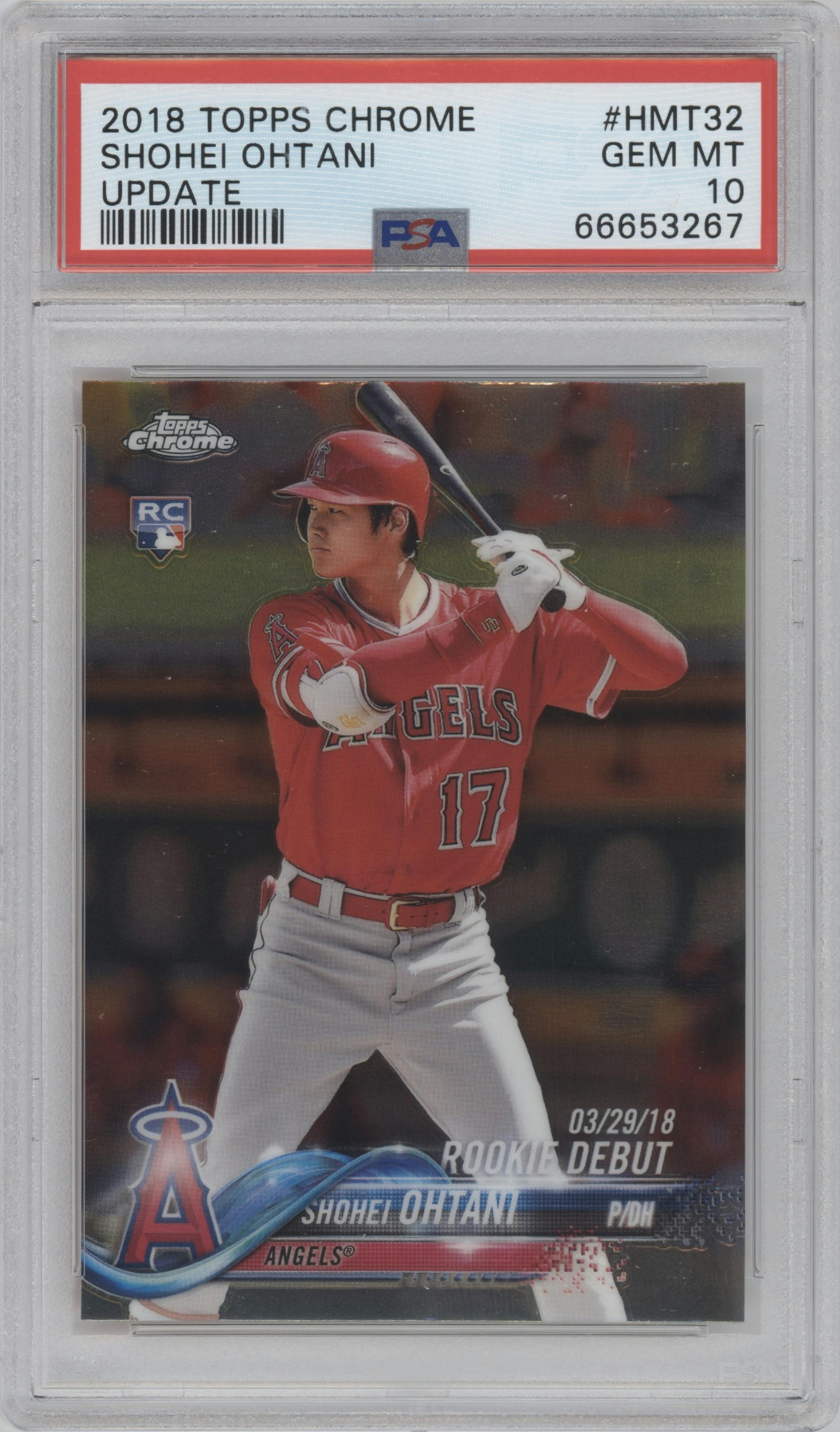 Shohei Ohtani from the 2018 Topps Chrome Update  set graded by PSA and given an overall grade of 10.