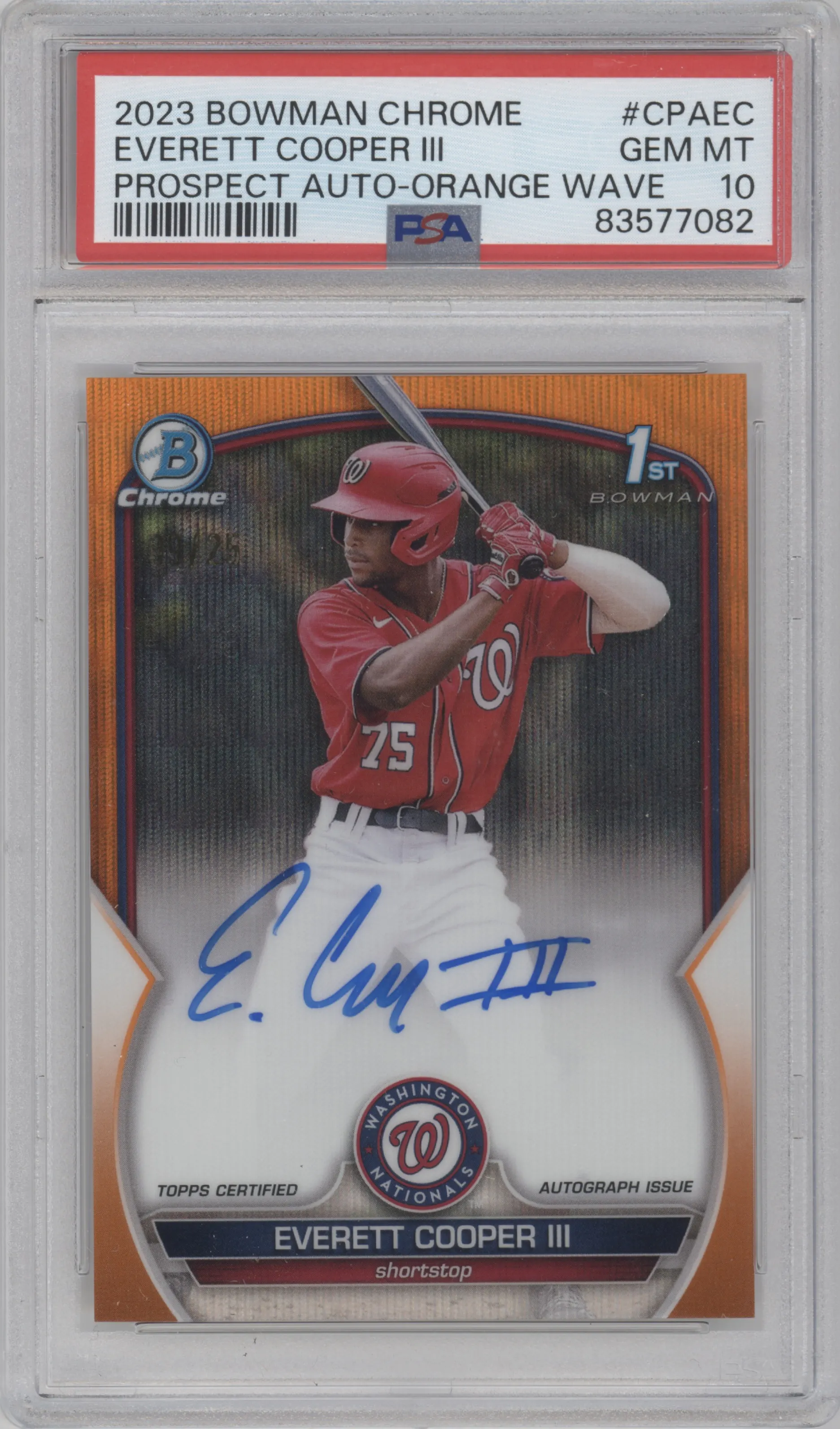 2023 Bowman Chrome Chr.Pros.Auto Everett Cooper III Orange Wave #CPA-EC PSA 10