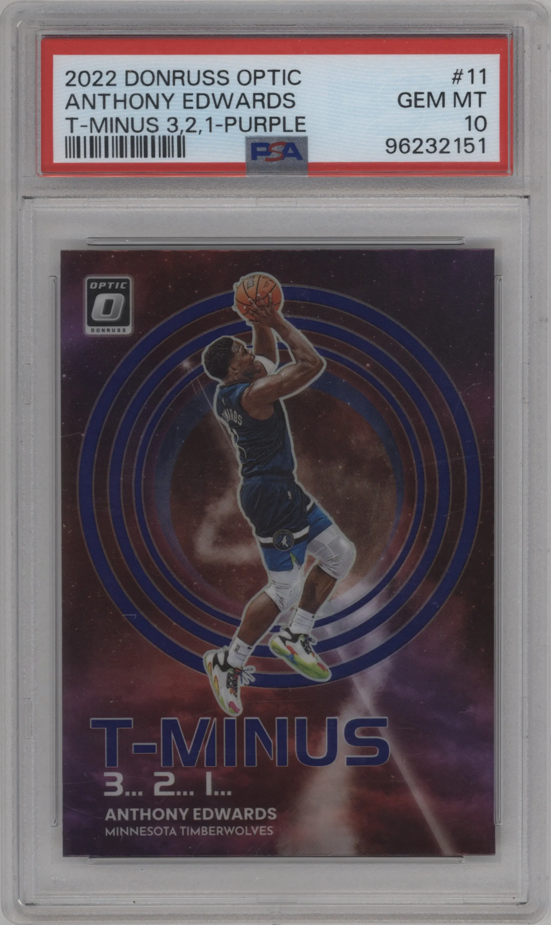 2022 Panini Donruss Optic T-Minus 3...2...1... Anthony Edwards Purple #11 PSA 10