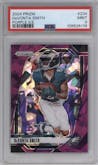 DeVonta Smith from the 2024 Panini Prizm set featuring a Purple Ice parallel graded by PSA and given an overall grade of 9.