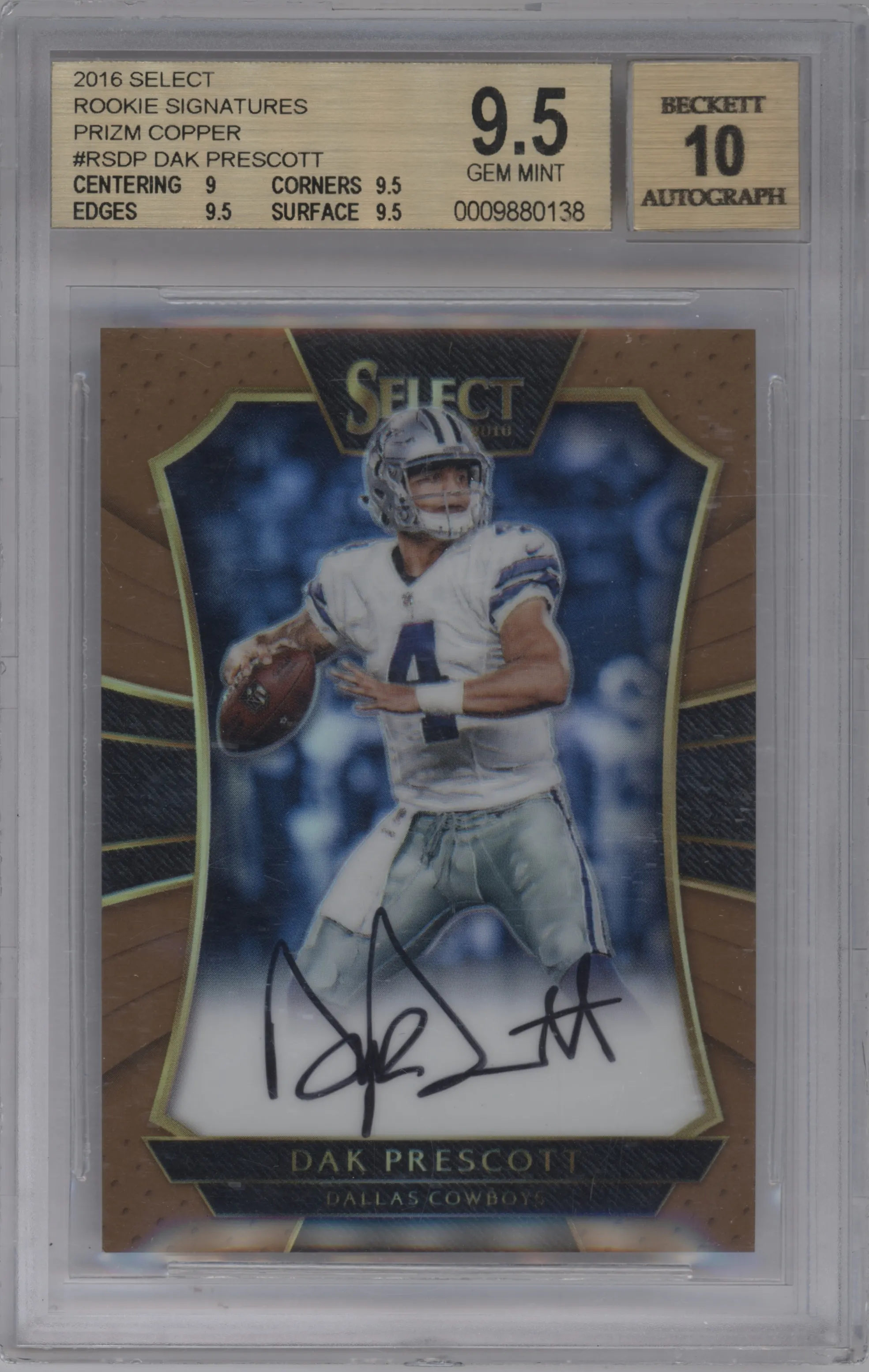 2016 Panini Select Rke.Sig. Dak Prescott Copper Prizm #RS-DP BGS 9.5
