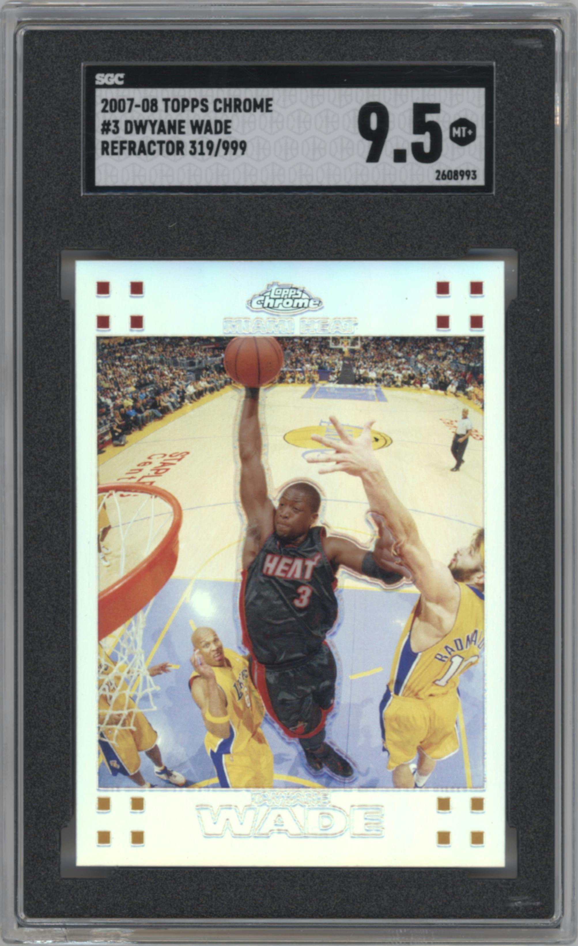 Dwyane Wade from the 2007-08 Topps Chrome set featuring a Refractor parallel graded by SGC and given an overall grade of 9.5.