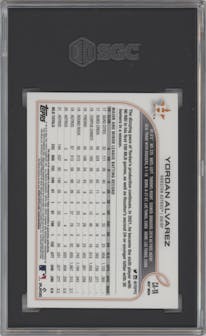 Yordan Alvarez from the 2022 Topps Chrome Logofractor set graded by SGC and given an overall grade of 9.5.