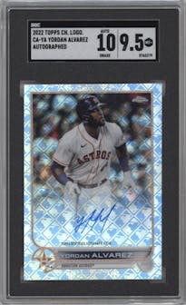 Yordan Alvarez from the 2022 Topps Chrome Logofractor set graded by SGC and given an overall grade of 9.5.