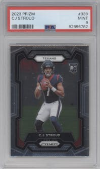 C.J. Stroud from the 2023 Panini Prizm set graded by PSA and given an overall grade of 9.