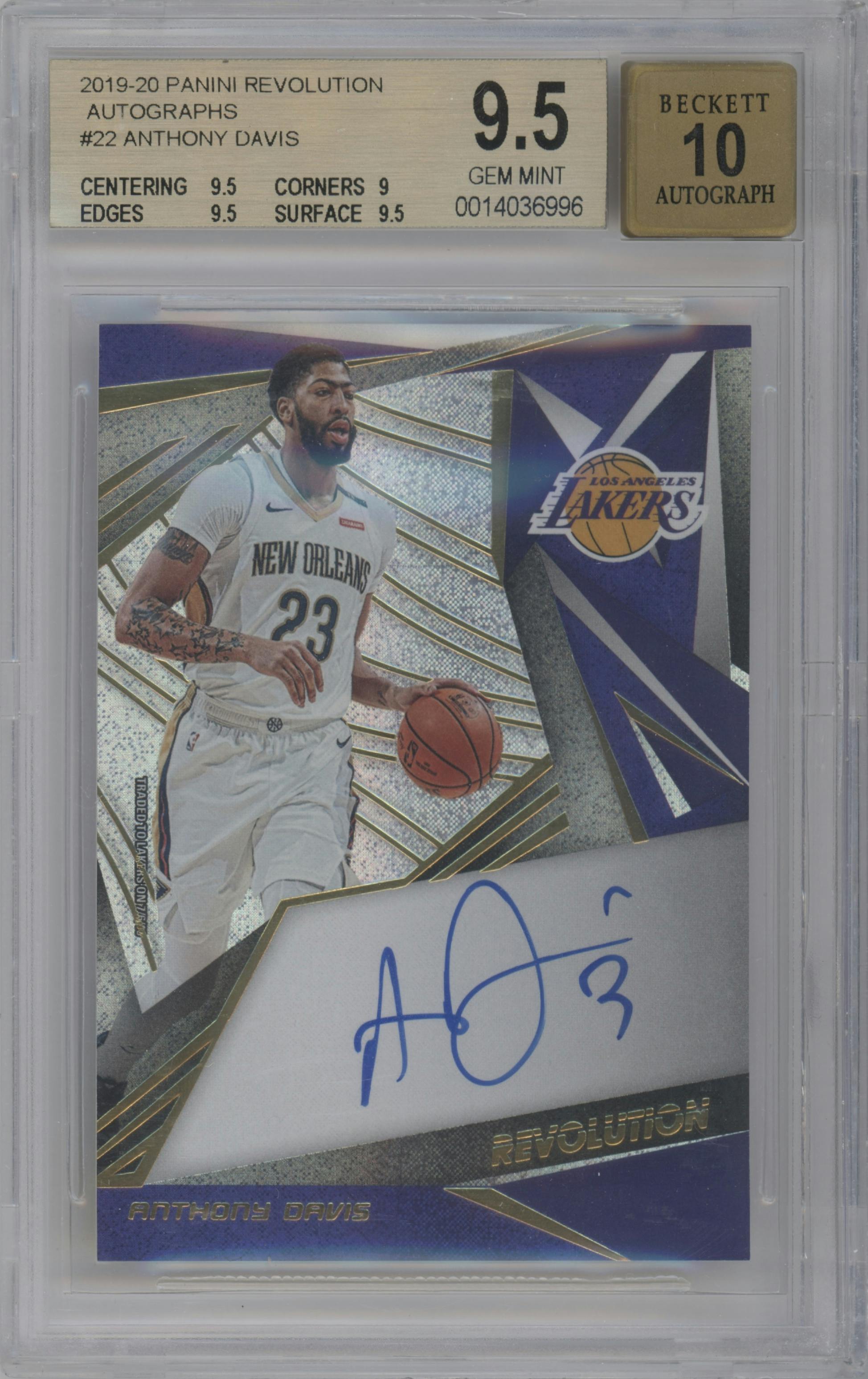 Anthony Davis from the 2019-20 Panini Revolution set graded by Beckett and given an overall grade of 9.5.