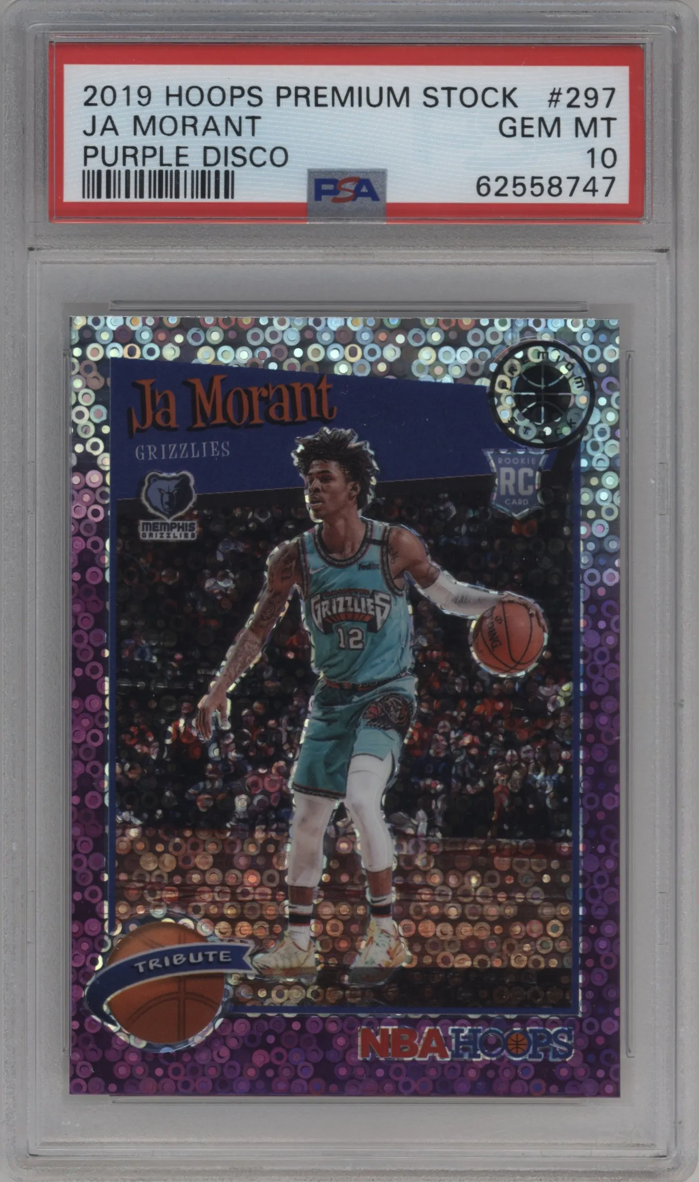 2019 Panini Hoops Premium Stock Ja Morant Purple Disco #297 PSA 10