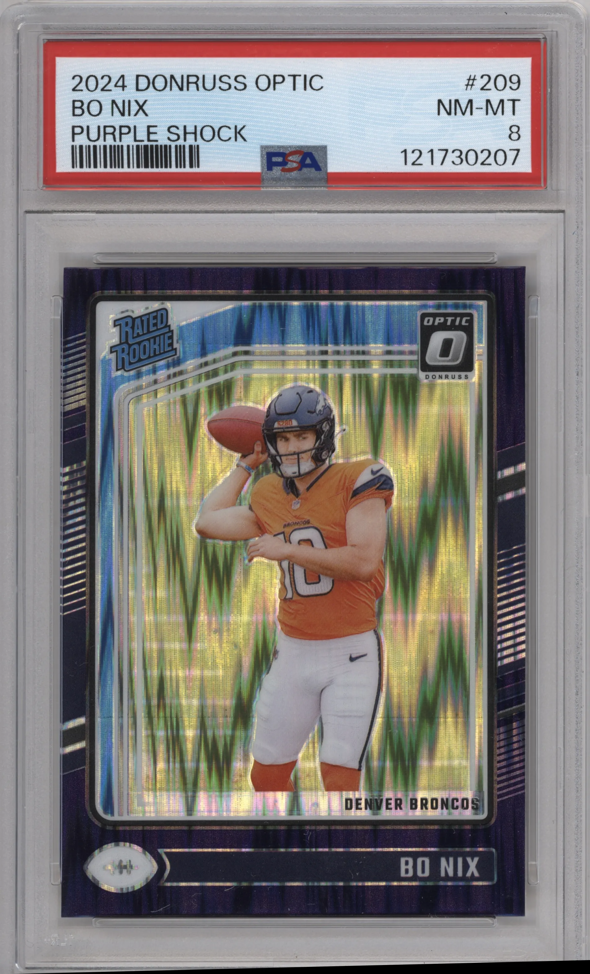 2024 Donruss Optic Rated Rookie Bo Nix Purple Shock #209 PSA 8