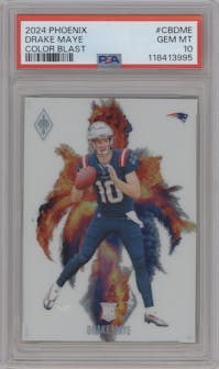 Drake Maye from the 2024 Panini Phoenix set graded by PSA and given an overall grade of 10.