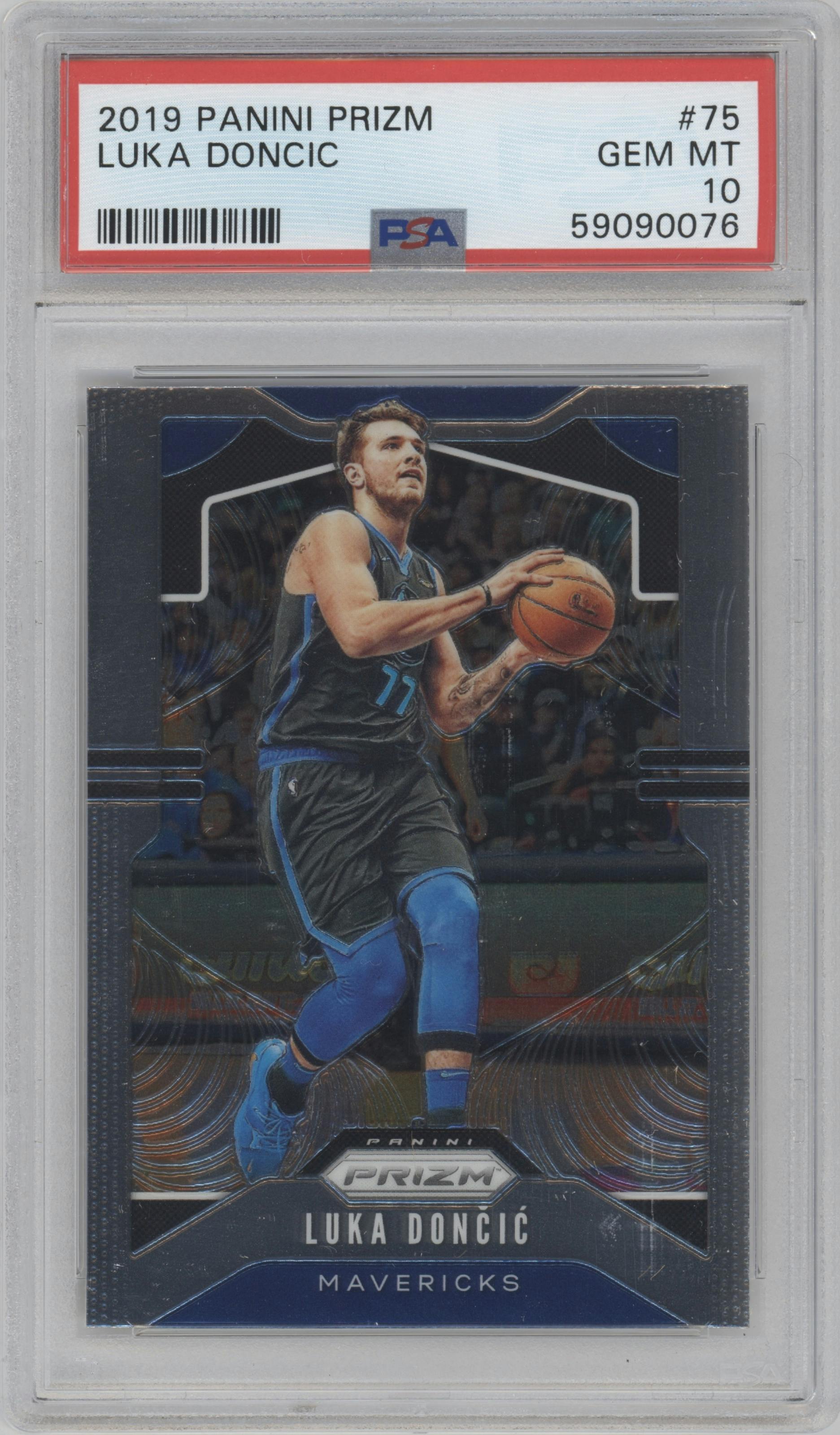Luka Doncic from the 2019-20 Panini Prizm set graded by PSA and given an overall grade of 10.