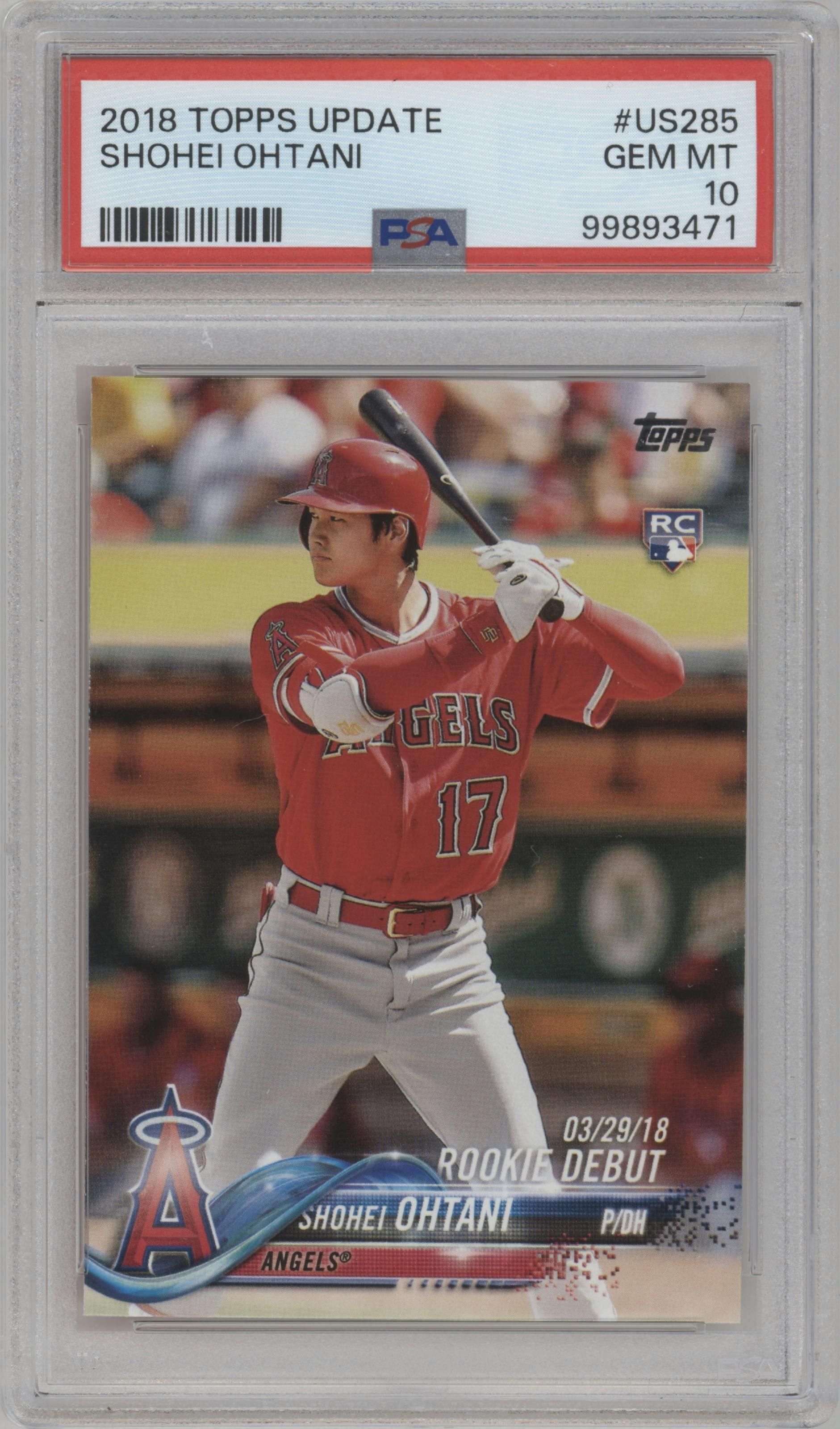Shohei Ohtani from the 2018 Topps Update set graded by PSA and given an overall grade of 10.
