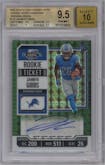 Jahmyr Gibbs from the 2023 Panini Zenith set featuring a Green parallel graded by Beckett and given an overall grade of 9.5.