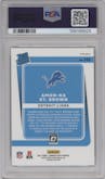 Amon-Ra St. Brown from the 2021 Panini Donruss Optic set featuring a Blue Hyper parallel graded by PSA and given an overall grade of 10.