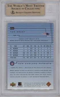 Tom Brady from the 2000 Upper Deck set graded by Beckett and given an overall grade of 9.5.