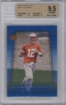 Tom Brady from the 2000 Upper Deck set graded by Beckett and given an overall grade of 9.5.
