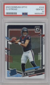 C.J. Stroud from the 2023 Donruss Optic set graded by PSA and given an overall grade of 10.