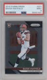 Baker Mayfield from the 2018 Panini Prizm set graded by PSA and given an overall grade of 9.