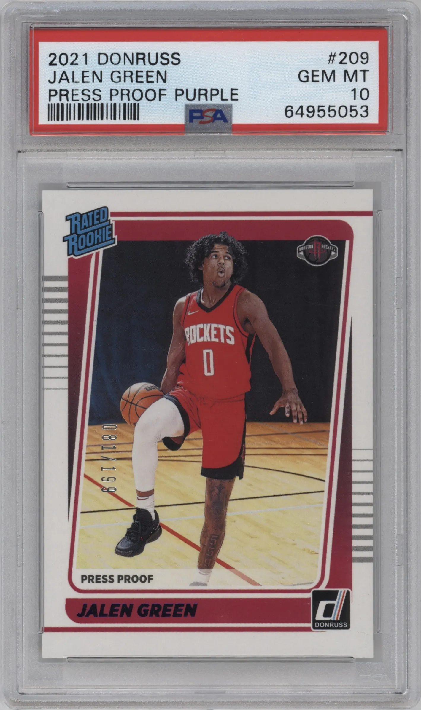 2021 Panini Donruss Rated Rookie Jalen Green Purple Press Proof PSA 10