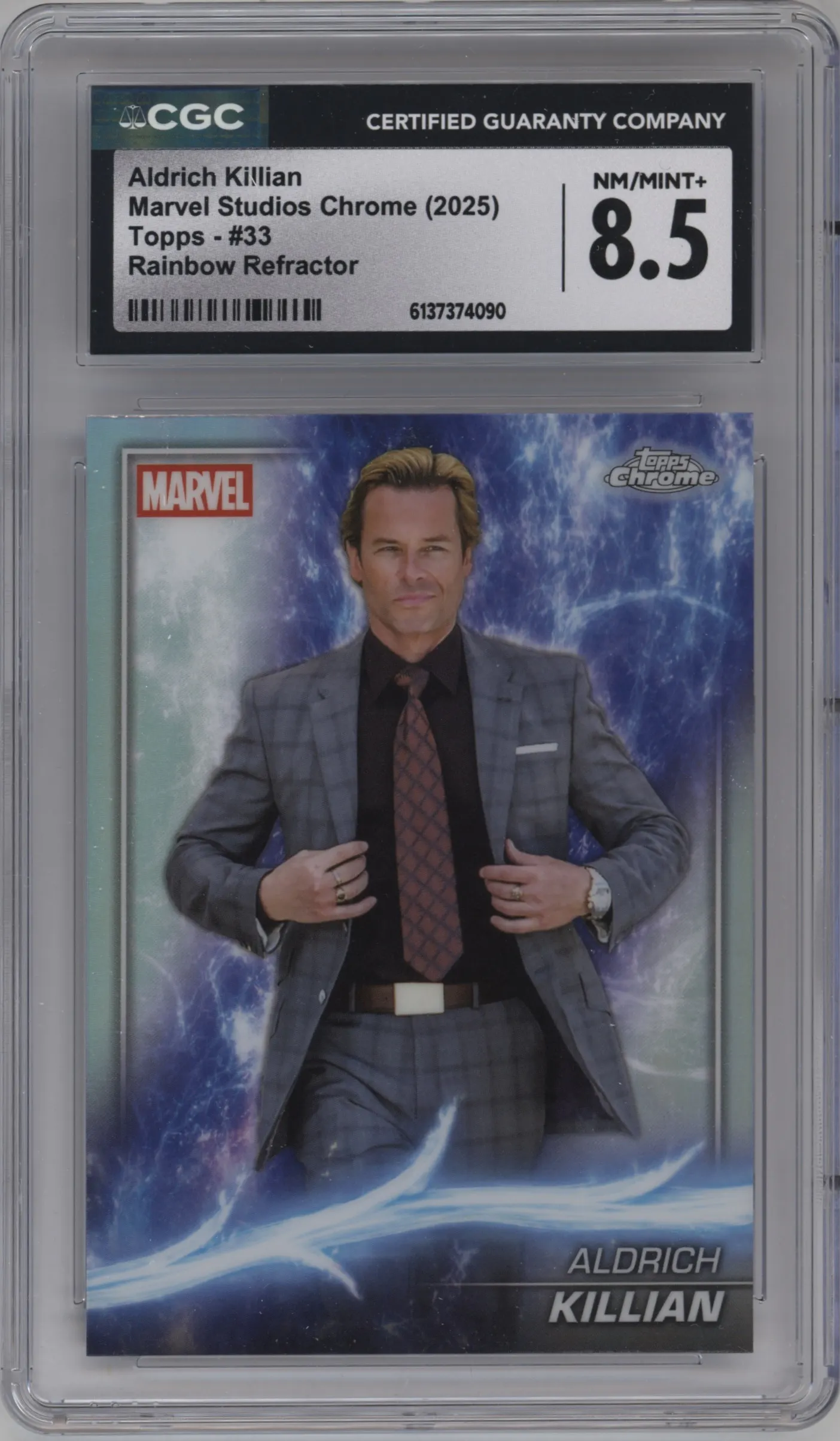 2025 Topps Chrome Marvel Studios Aldrich Killian Rainbow Refractor #33 CGC 8.5