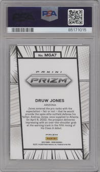 Druw Jones from the 2023 Panini Prizm set graded by PSA and given an overall grade of 10.