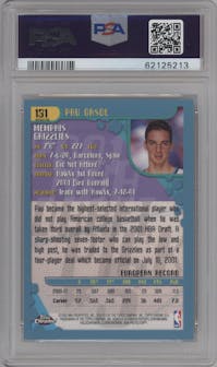 Pau Gasol from the 2001-02 Topps Chrome set featuring a Refractor parallel graded by PSA and given an overall grade of 9.
